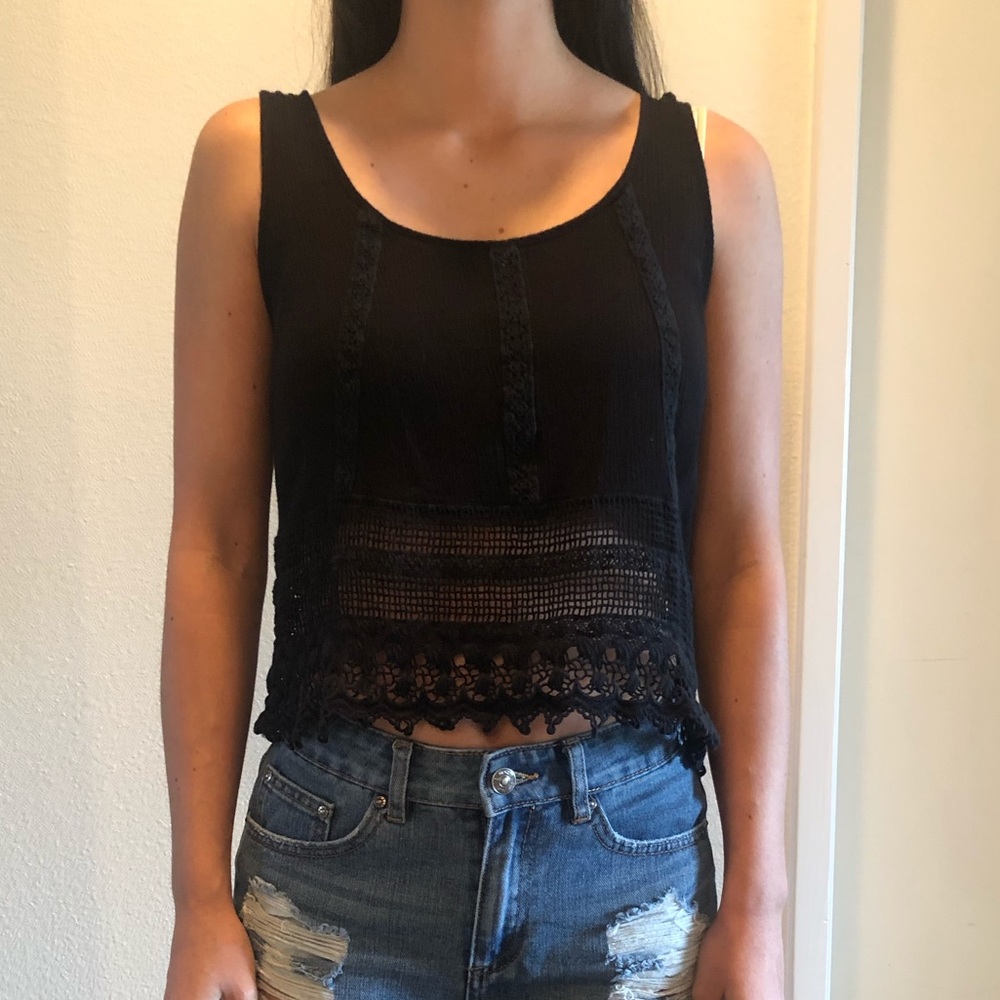 Black lace crop top